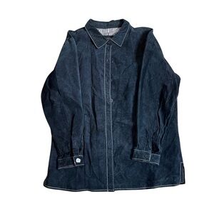 QVC Dialogue women burnout black washable leather suede size 1X lined Shacket